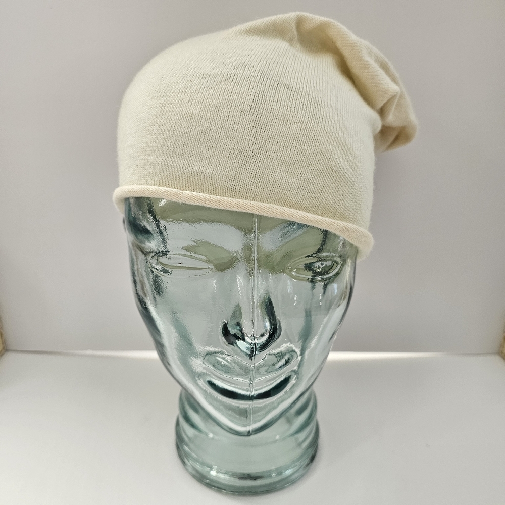 Cream Angora Blend Slouchy Beanie Hat
